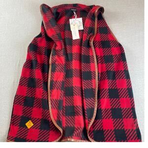 Simply Southern Sleeveless Flannel Cardigan Vest Red Black Buffalo Plaid M New